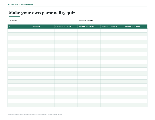 Preview of Printable Personality Quiz Template